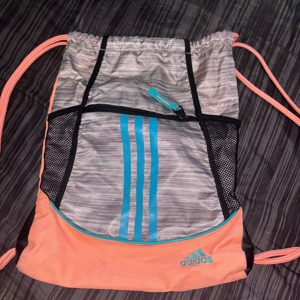 Adidas Coral and Blue Drawstring Backpack